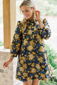 Feeling Like A Queen Navy Brocade Dress