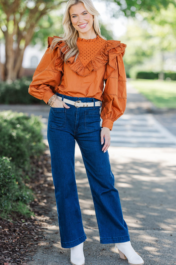 Fell For It Rust Ruffle Blouse