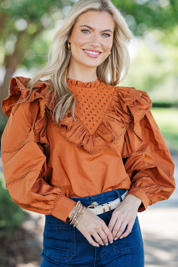 Fell For It Rust Ruffle Blouse
