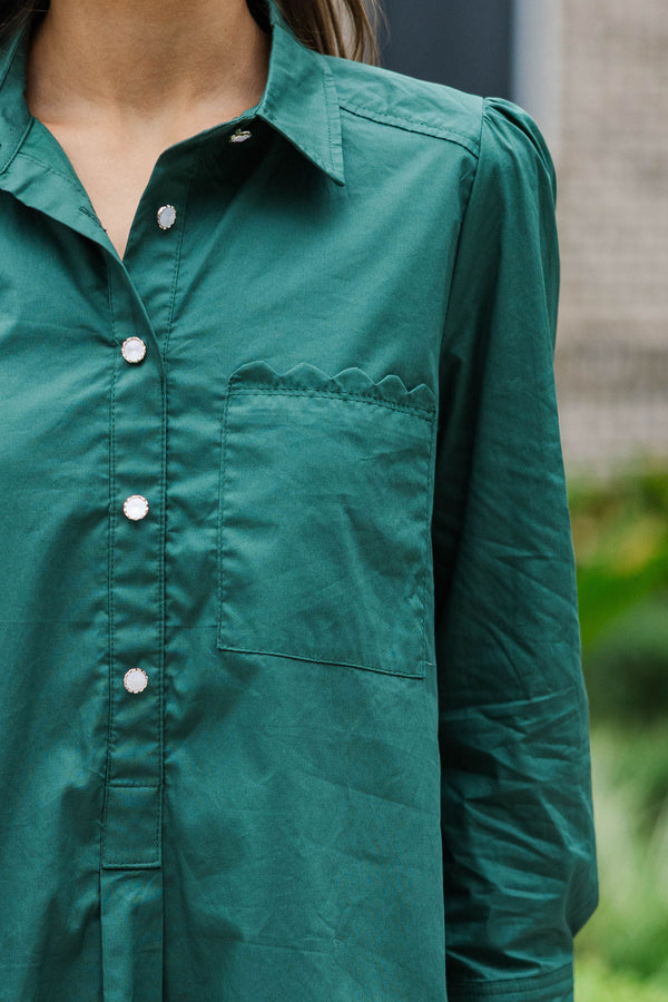 Share Your Story Dark Emerald Green Shirt Dress