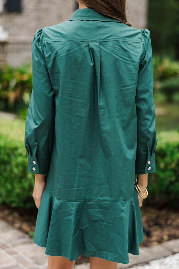Share Your Story Dark Emerald Green Shirt Dress