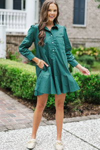 Share Your Story Dark Emerald Green Shirt Dress