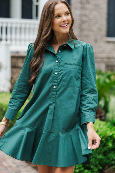 Share Your Story Dark Emerald Green Shirt Dress – Shop the Mint
