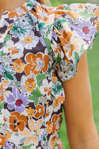 Girls: At This Time Brown & Lavender Floral Dress