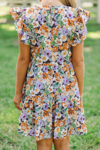 Girls: At This Time Brown & Lavender Floral Dress