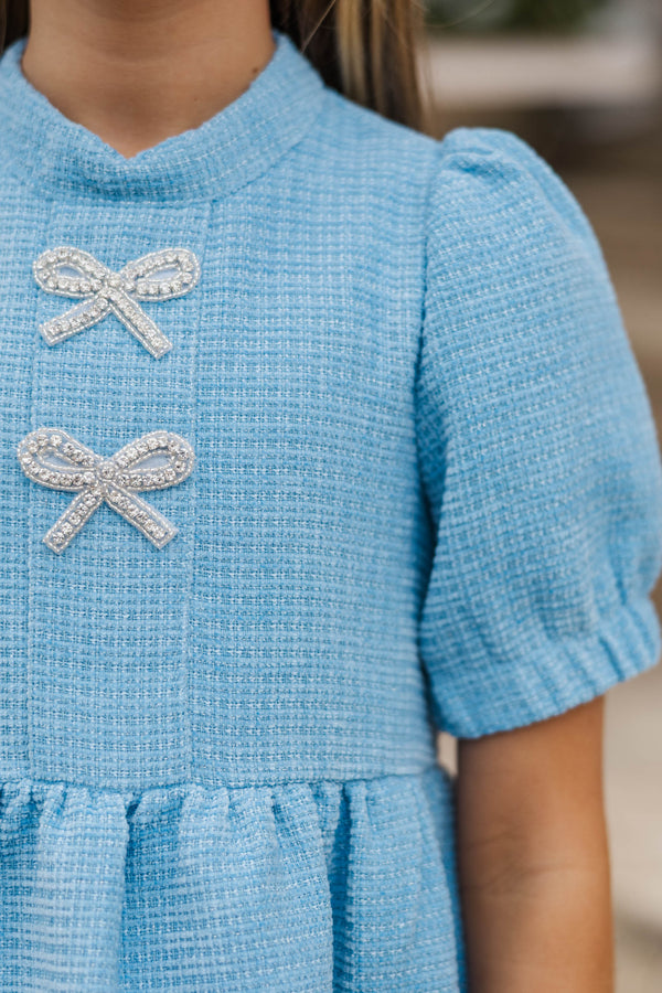 Girls: The Gwen Blue Embellished Tweed Dress