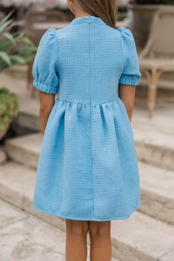 blue dress embellished Girls: The Gwen Blue Embellished Tweed Dress – Shop the Mint