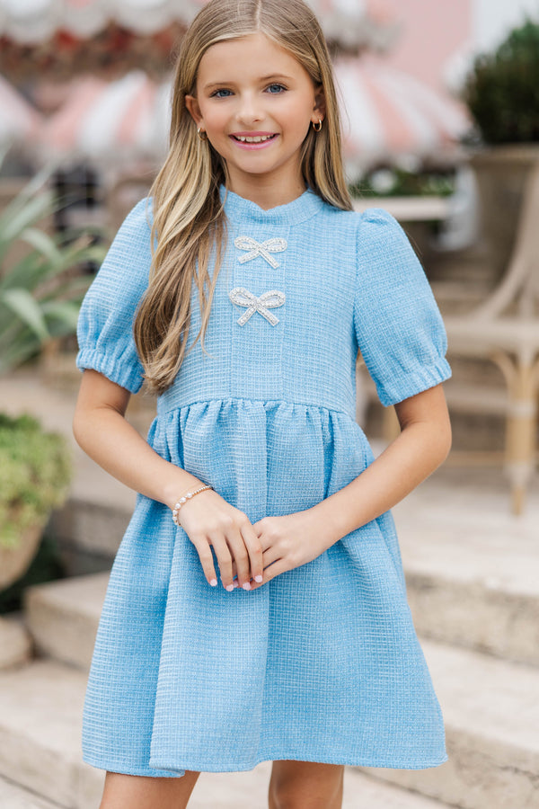Girls: The Gwen Blue Embellished Tweed Dress