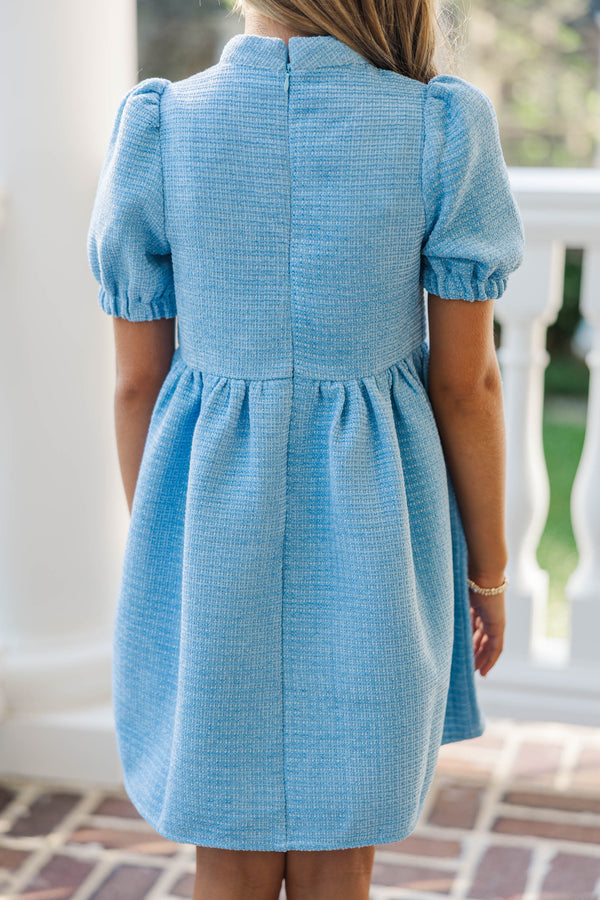 Girls: The Gwen Blue Embellished Tweed Dress