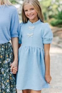 Girls: The Gwen Blue Embellished Tweed Dress