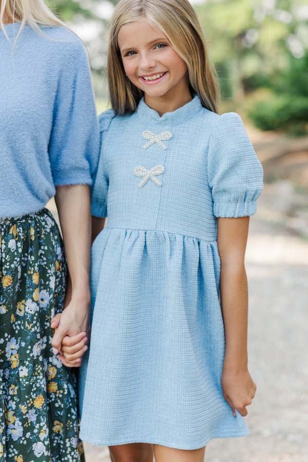 Girls: The Gwen Blue Embellished Tweed Dress