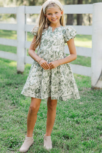 Girls: Perfect For You Olive Green Toile Dress