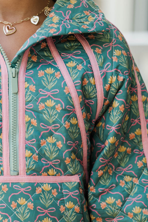 Girls: Always Direct Sage Bow Print Quilted Pullover