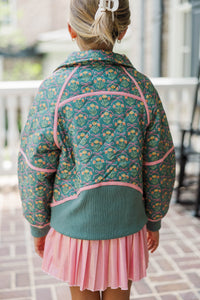 Girls: Always Direct Sage Bow Print Quilted Pullover