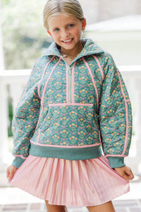 Girls: Always Direct Sage Bow Print Quilted Pullover