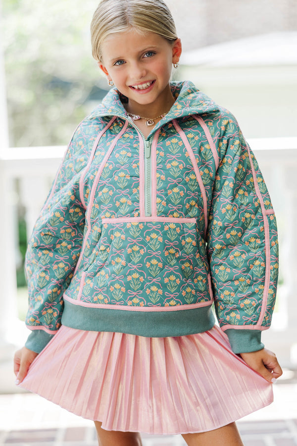 Girls: Always Direct Sage Bow Print Quilted Pullover