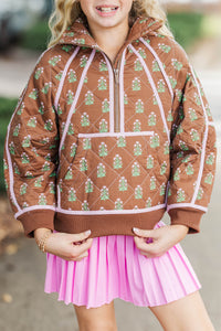 Girls: Always Direct Brown Medallion Quilted Pullover
