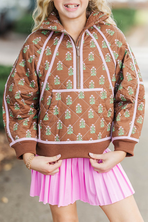Girls: Always Direct Brown Medallion Quilted Pullover