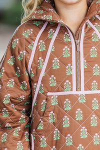 Girls: Always Direct Brown Medallion Quilted Pullover