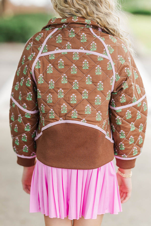 Girls: Always Direct Brown Medallion Quilted Pullover