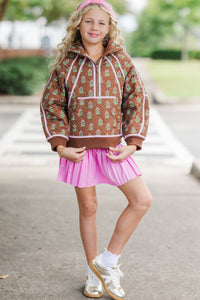 Girls: Always Direct Brown Medallion Quilted Pullover