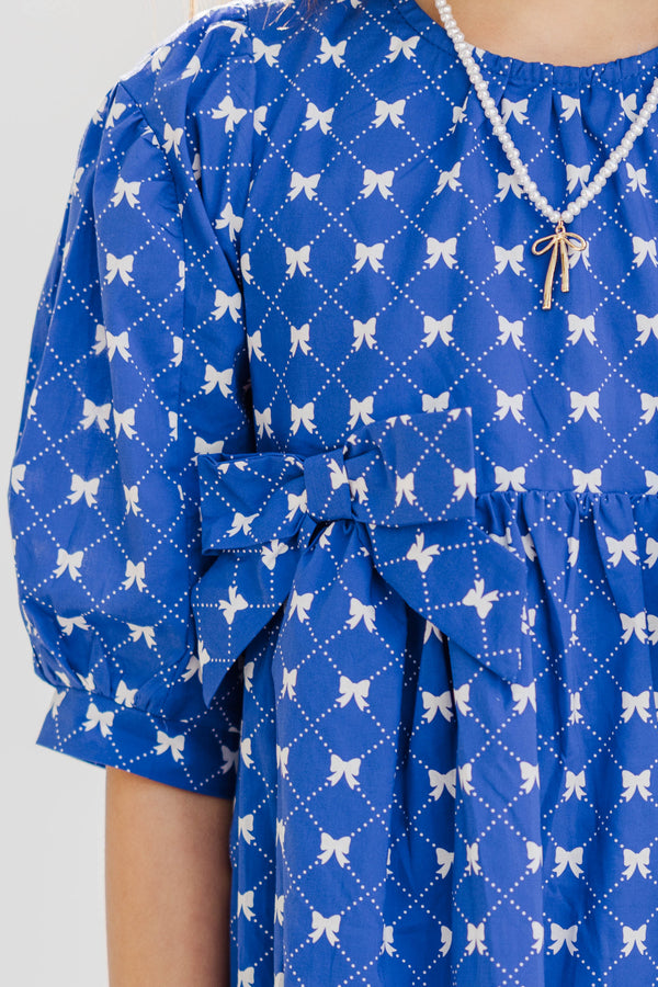 Girls: Joyful Journey Navy Bow Print Dress
