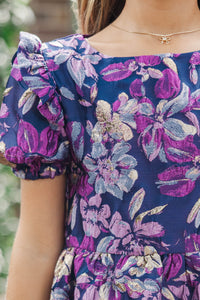 Girls: The Eloise Purple Brocade Dress