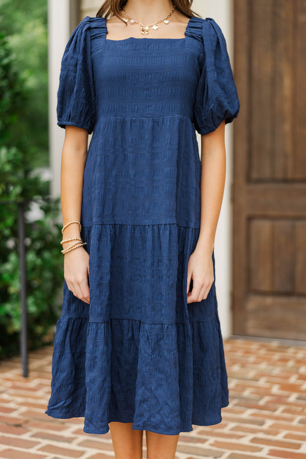 Girls: Think About It Navy Blue Midi Dress