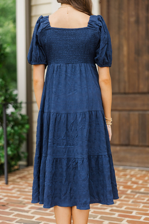 Girls: Think About It Navy Blue Midi Dress