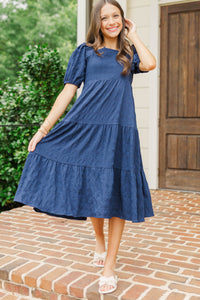 Girls: Think About It Navy Blue Midi Dress