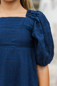 Girls: Think About It Navy Blue Midi Dress