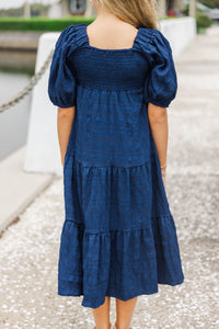Girls: Think About It Navy Blue Midi Dress