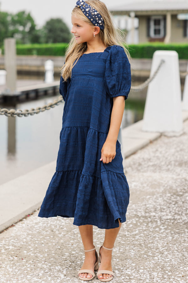 Girls: Think About It Navy Blue Midi Dress