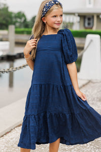 Girls: Think About It Navy Blue Midi Dress