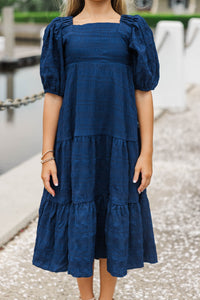Girls: Think About It Navy Blue Midi Dress