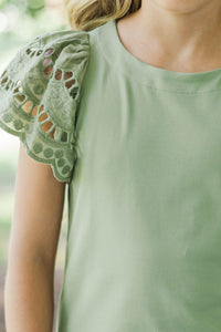 Girls: The Luna Olive Green Eyelet Top