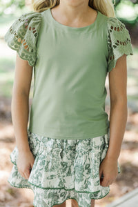 Girls: The Luna Olive Green Eyelet Top