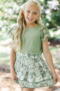 Girls: The Luna Olive Green Eyelet Top