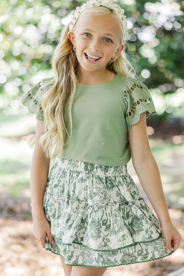 Girls: The Luna Olive Green Eyelet Top