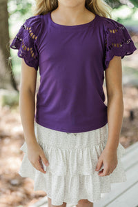 Girls: The Luna Plum Purple Eyelet Top