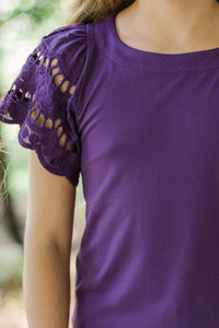 Girls: The Luna Plum Purple Eyelet Top