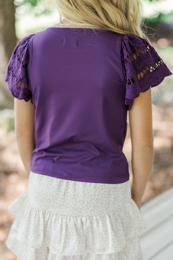 Girls: The Luna Plum Purple Eyelet Top