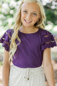 Girls: The Luna Plum Purple Eyelet Top