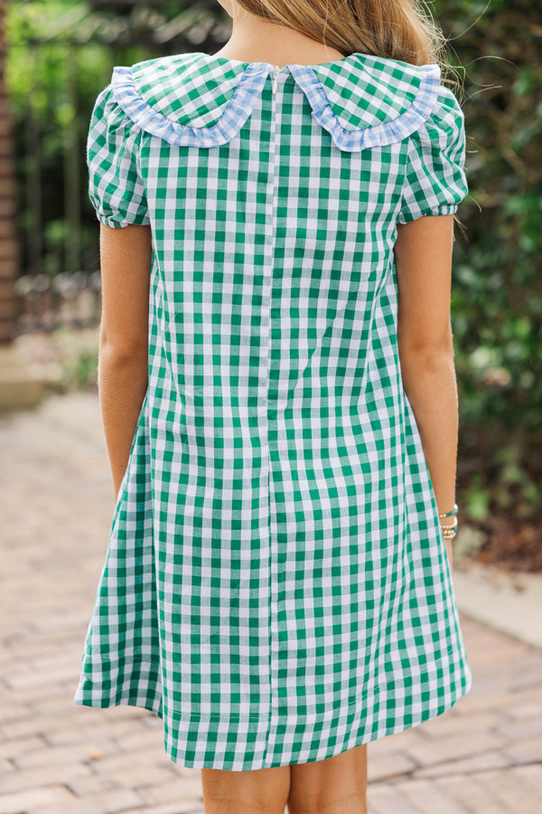Girls: The Anita Green Gingham Collared Dress