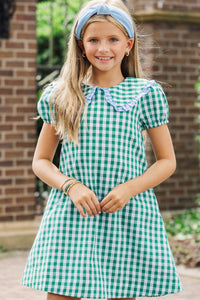 Girls: The Anita Green Gingham Collared Dress