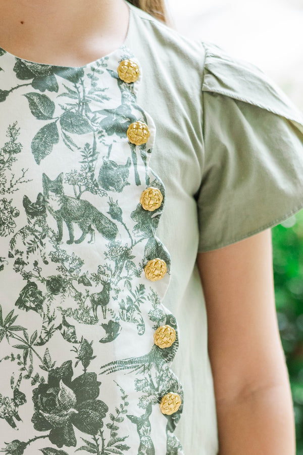 Girls: Wildflower Wishes Olive Toile Dress
