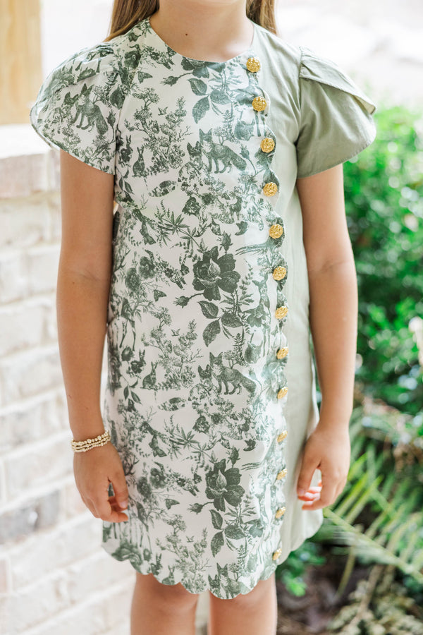 Girls: Wildflower Wishes Olive Toile Dress