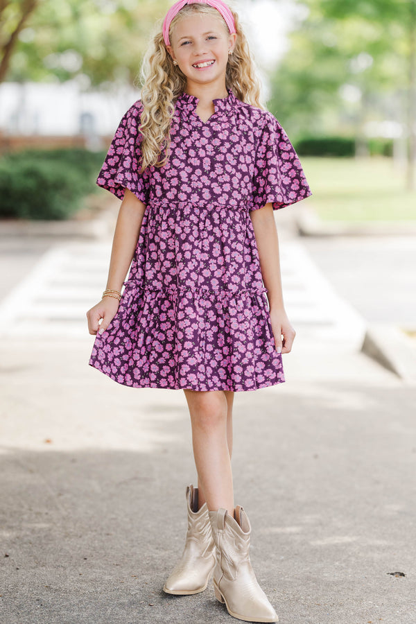 Girls: The Stephanie Plum Purple Floral Babydoll Dress
