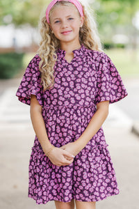 Girls: The Stephanie Plum Purple Floral Babydoll Dress