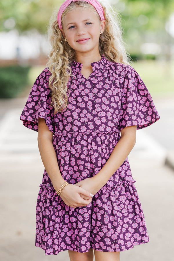 Girls: The Stephanie Plum Purple Floral Babydoll Dress
